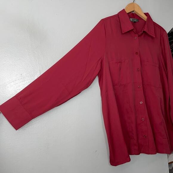 DG2 Diane Gilman Size XL Burgundy Wine Button Up Shirt Old Money Demure Office - Picture 3 of 10